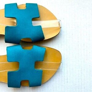 Yasemi Turquoise Teal Slip On Slide Flat H-Band Sandal‎ Shoes Women’s EU 40 US 9